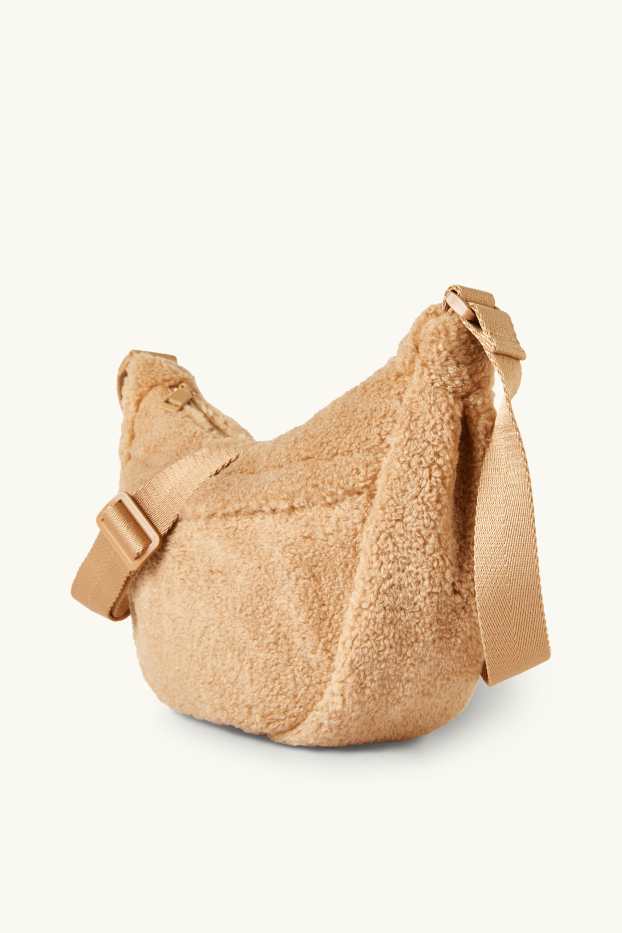 Dames - Schoudertas van teddybont - beige