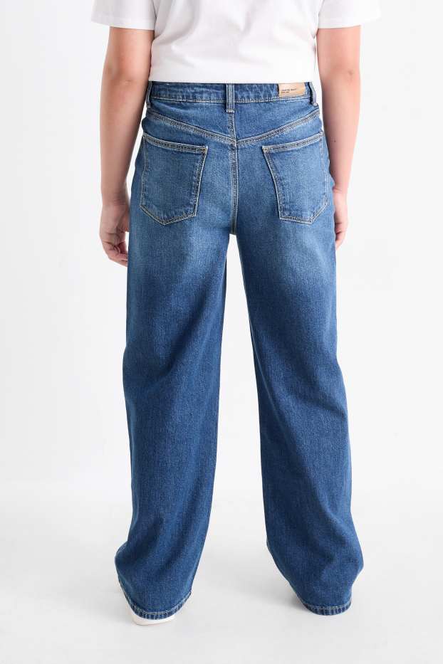 Children Girls - Heart - wide leg jeans - blue denim