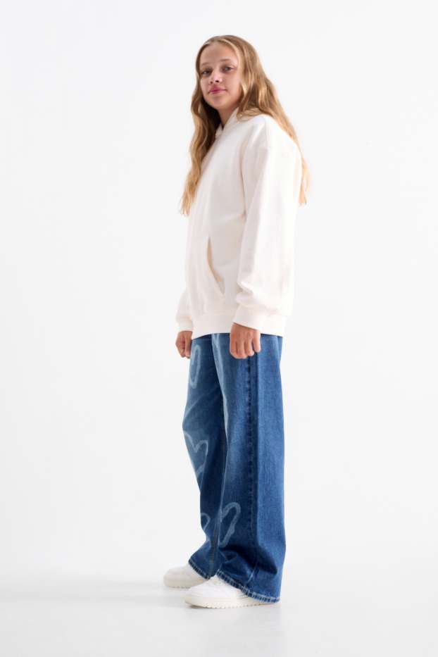 Children Girls - Heart - wide leg jeans - blue denim