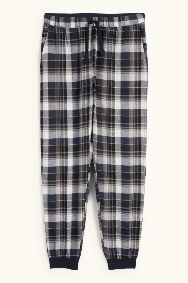 Bărbați - Pantaloni de pijama din flanel - în carouri - albastru închis