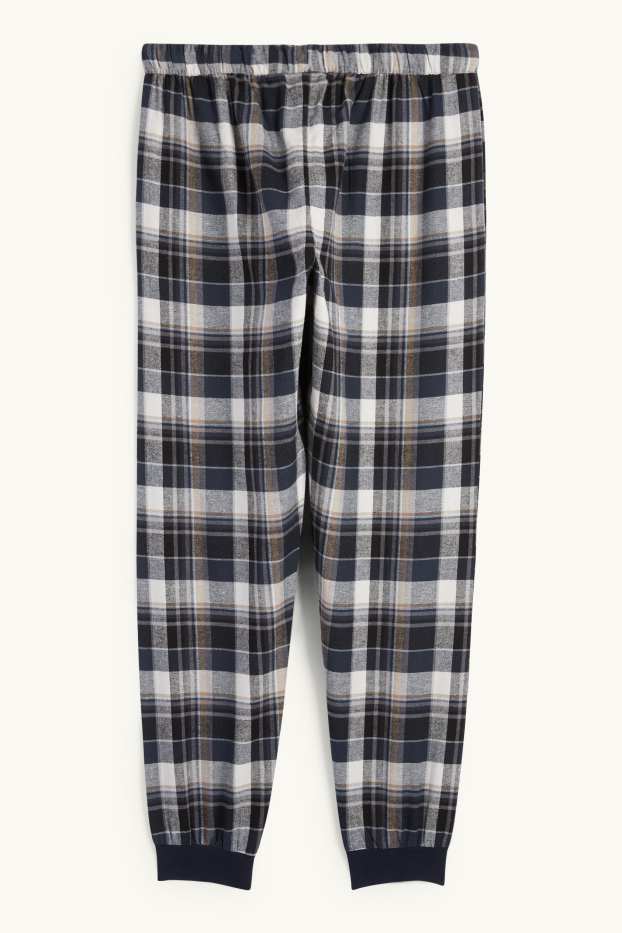 Bărbați - Pantaloni de pijama din flanel - în carouri - albastru închis