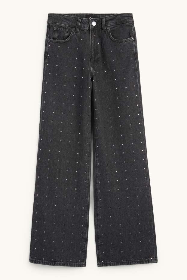 Dona - Wide leg jeans - mid waist - gris fosc