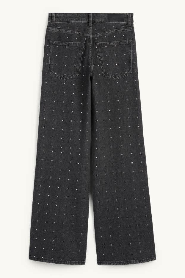 Dona - Wide leg jeans - mid waist - gris fosc