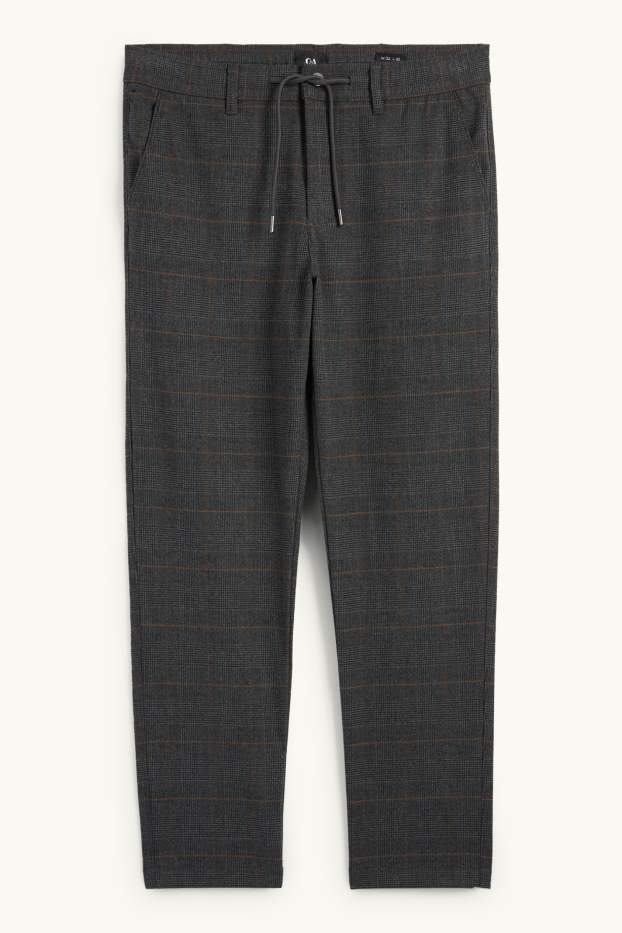 Pánské - Kalhoty chino - tapered fit - kostkované - tmavošedá