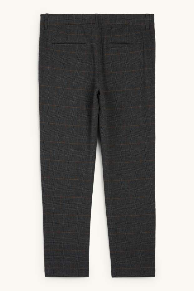 Pánské - Kalhoty chino - tapered fit - kostkované - tmavošedá