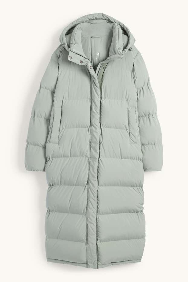 Women - Quilted coat with hood - light green