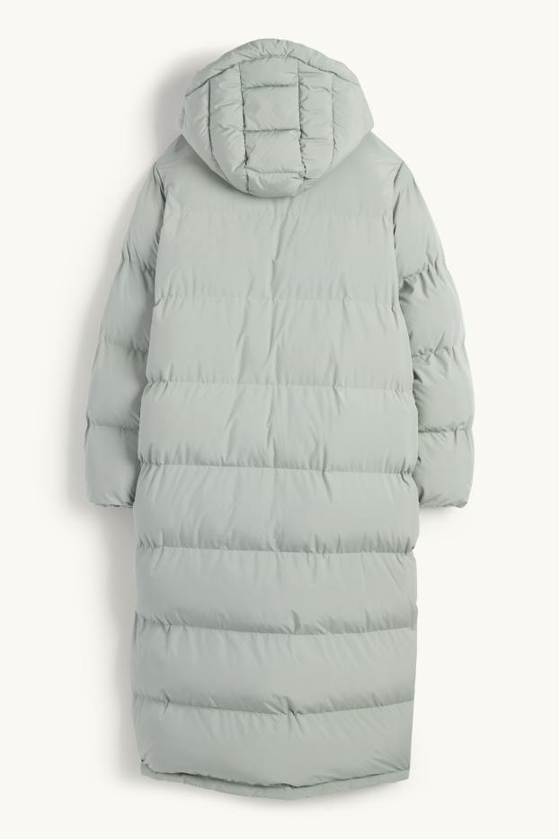 Women - Quilted coat with hood - light green