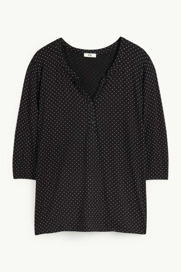 Women - Long sleeve top - polka dot - black