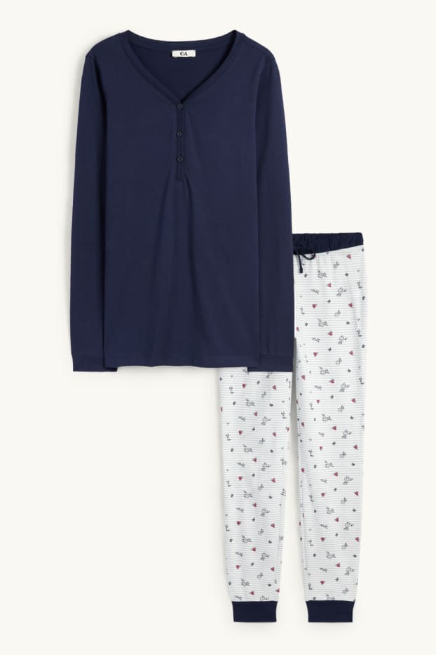Damen - Pyjama - dunkelblau