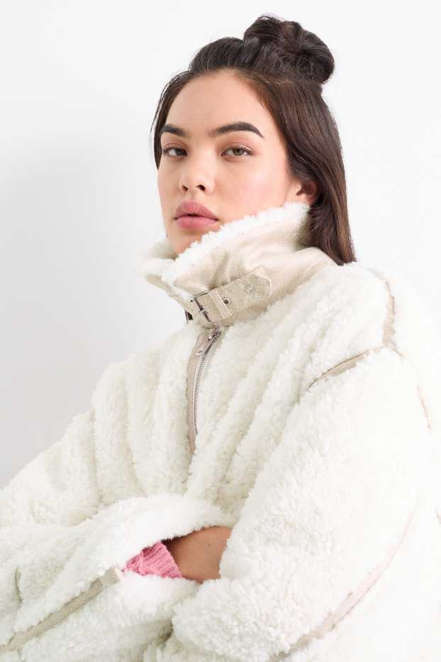 Femmes - Blouson en peluche - blanc crème
