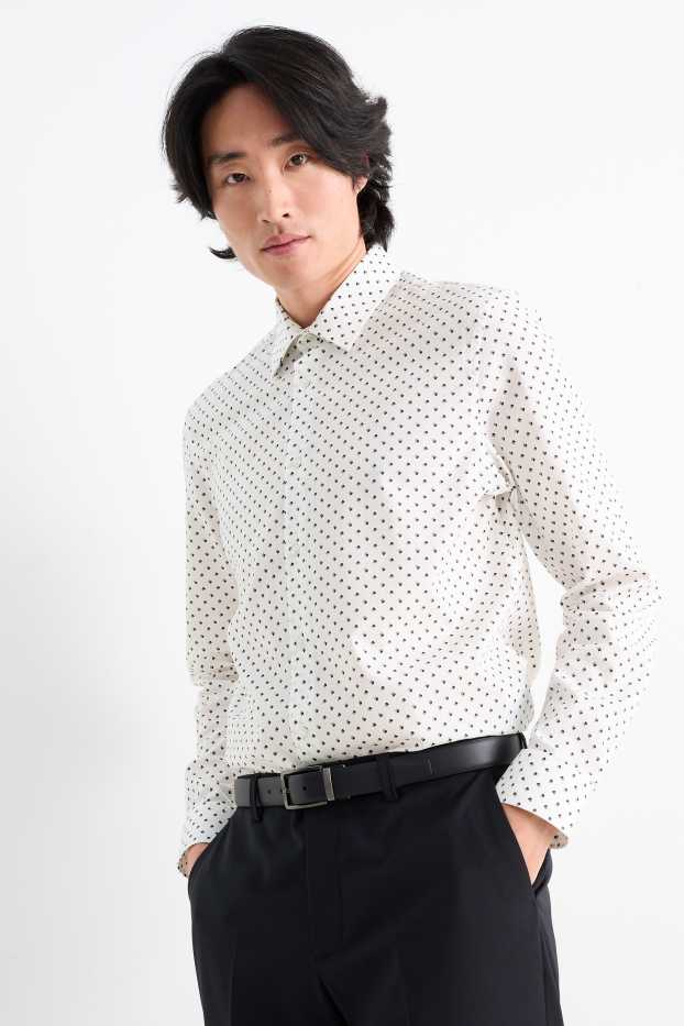 Herren - Hemd - Regular Fit - Kent - Minimal-Print - strukturiert - weiß