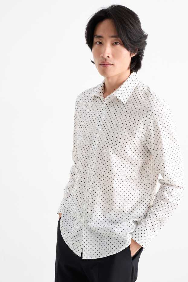 Herren - Hemd - Regular Fit - Kent - Minimal-Print - strukturiert - weiß