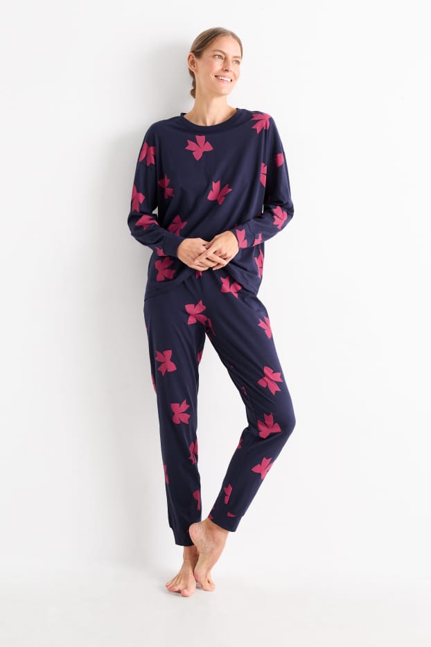 Damen - Pyjama - gemustert - dunkelblau