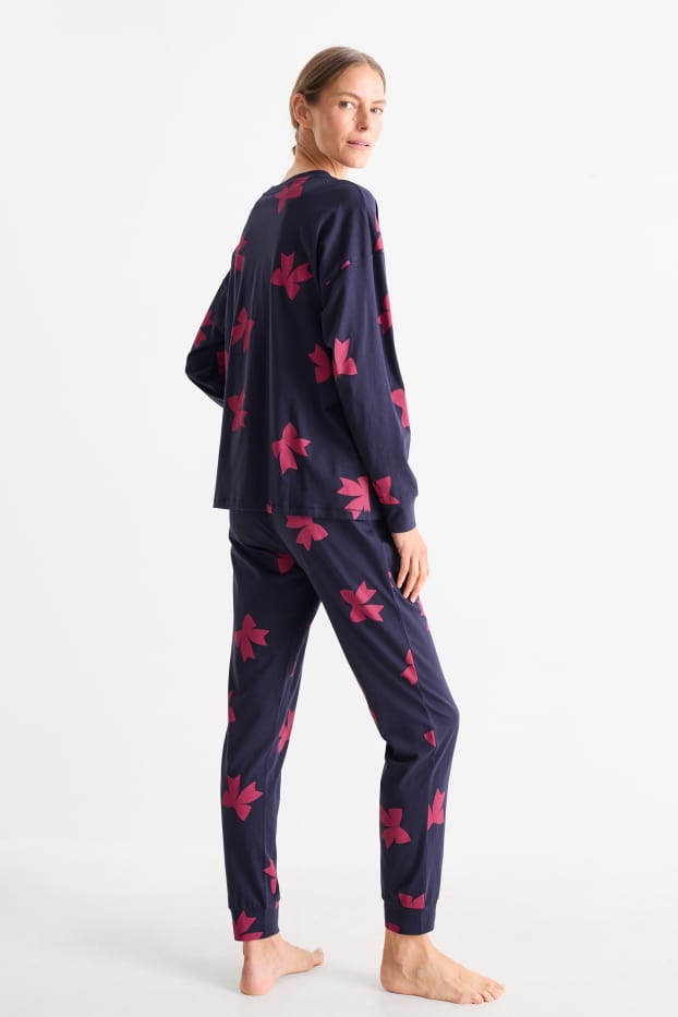 Damen - Pyjama - gemustert - dunkelblau