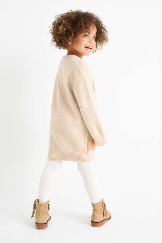 Enfants filles - Chevaux - ensemble - robe de maille et collants - 2 pièces - marron clair