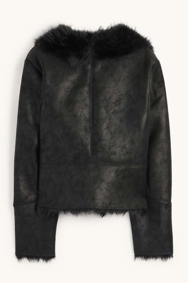 Femei - Jachetă din piele shearling falsă - imitație de piele - negru