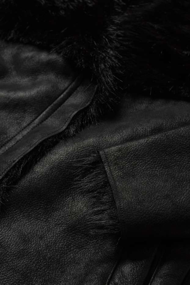 Femei - Jachetă din piele shearling falsă - imitație de piele - negru