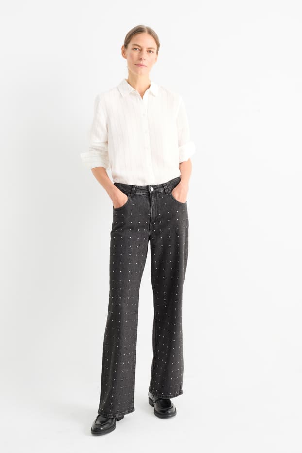 Dona - Wide leg jeans - mid waist - gris fosc
