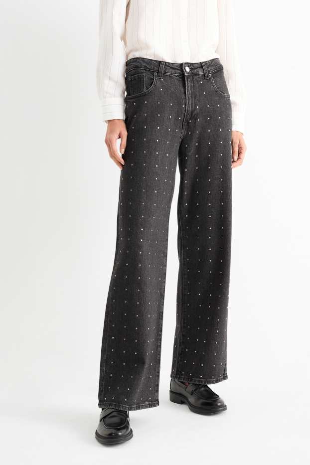 Dona - Wide leg jeans - mid waist - gris fosc