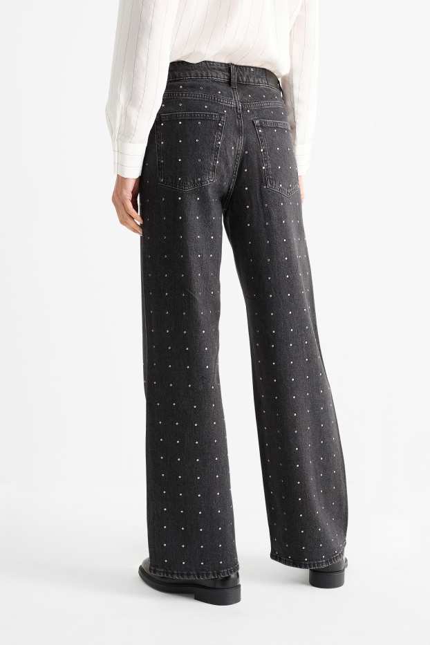 Dona - Wide leg jeans - mid waist - gris fosc