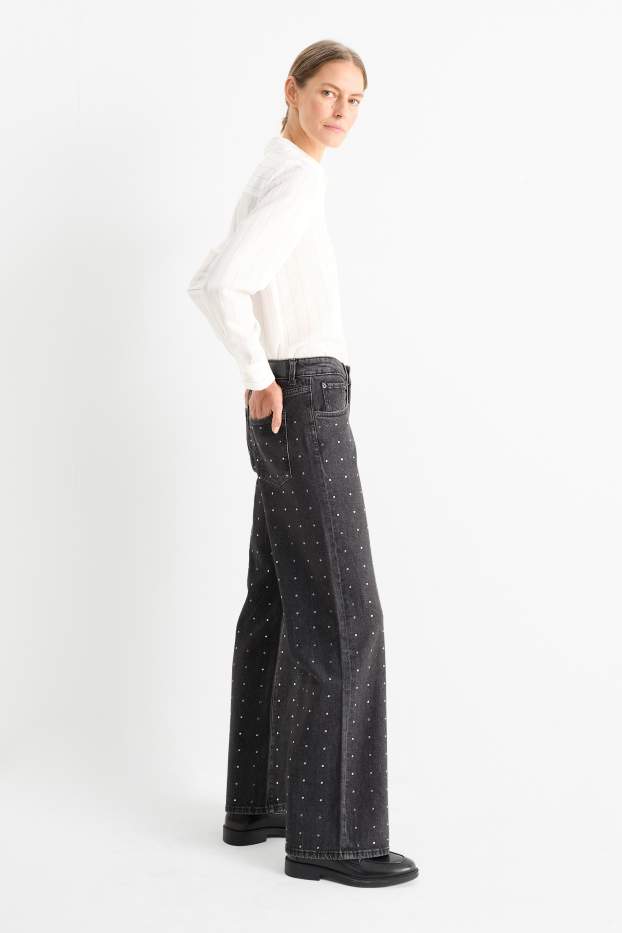 Dona - Wide leg jeans - mid waist - gris fosc