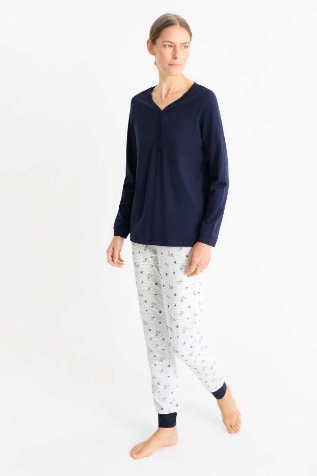 Damen - Pyjama - dunkelblau