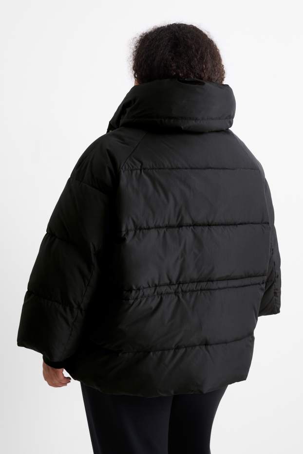 Women - Quilted jacket with hood - black
