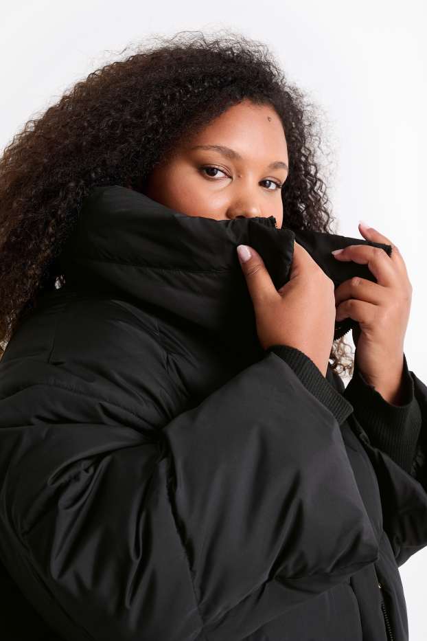 Women - Quilted jacket with hood - black