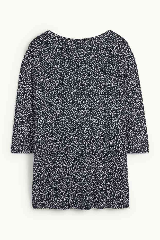 Damen - Langarmshirt - geblümt - schwarz