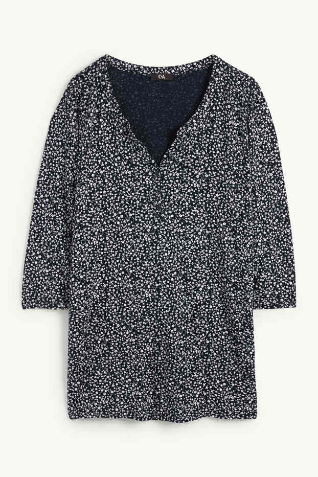 Damen - Langarmshirt - geblümt - schwarz