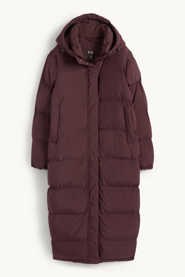 Women - Quilted coat with hood - bordeaux