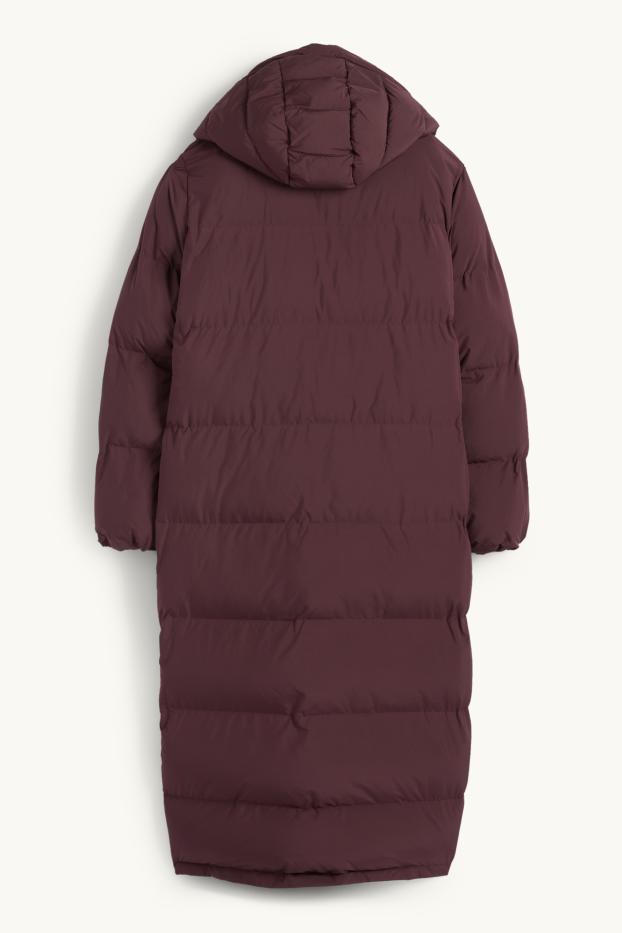 Women - Quilted coat with hood - bordeaux