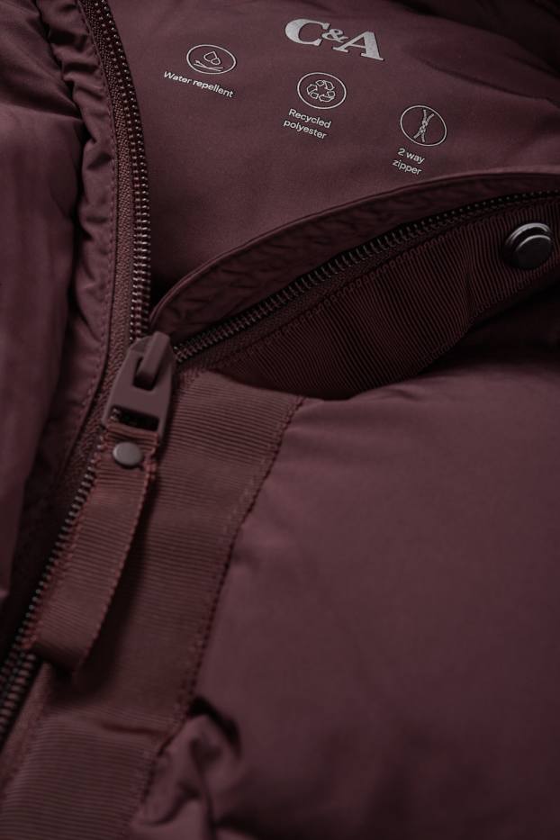 Women - Quilted coat with hood - bordeaux