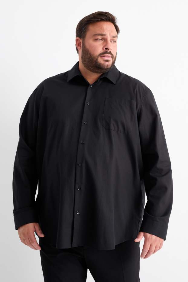 Hommes - Chemise - regular fit - col kent - facile à repasser - noir