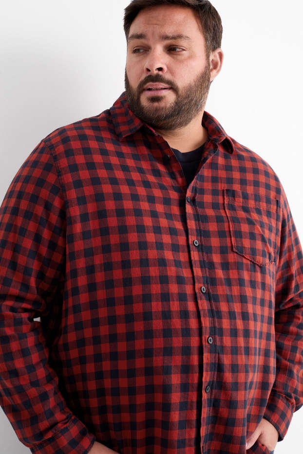 Hommes - Chemise - regular fit - col kent - à carreaux - rouge
