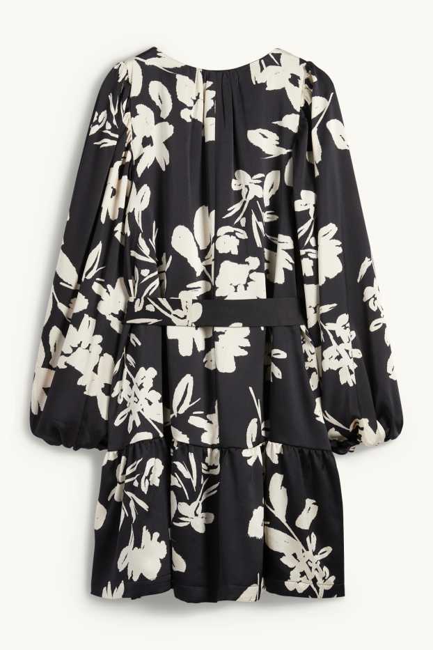 Dona - Vestit acampanat amb mànigues de fanal - de flors - negre