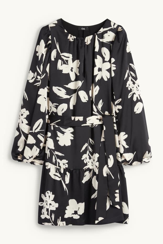 Dona - Vestit acampanat amb mànigues de fanal - de flors - negre