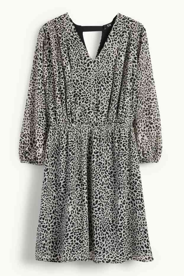 Dona - Vestit de xifó amb el coll en punta - estampat de lleopard - texturat - gris clar