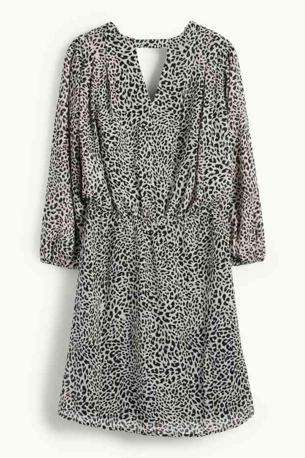 Dona - Vestit de xifó amb el coll en punta - estampat de lleopard - texturat - gris clar