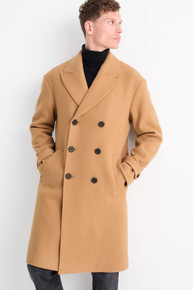 Hommes - Manteau - laine mélangée - marron clair
