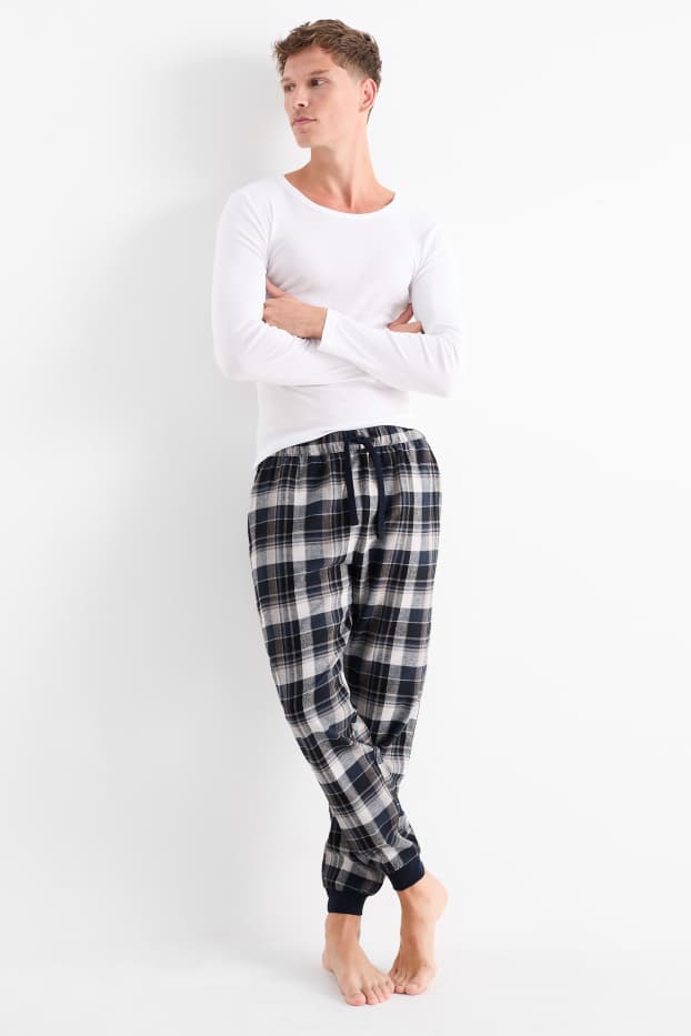 Bărbați - Pantaloni de pijama din flanel - în carouri - albastru închis