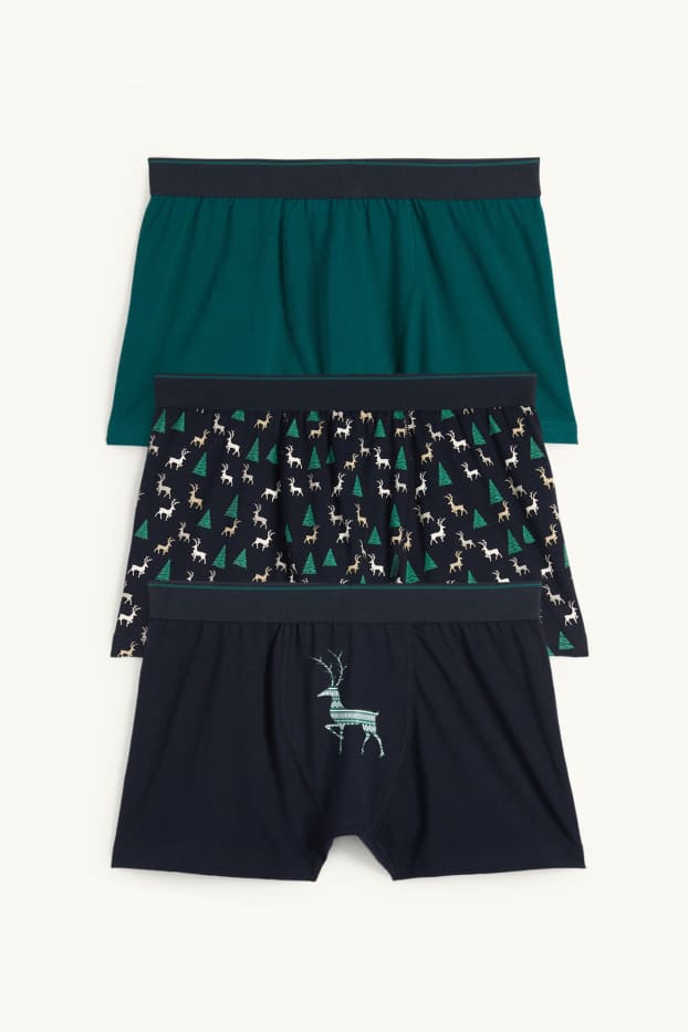 Hommes - Lot de 3 paires - boxers de Noël à motif - vert foncé