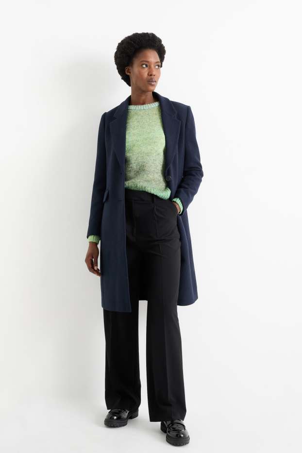 Femei - Pantaloni de stofă - talie înaltă - wide leg - negru