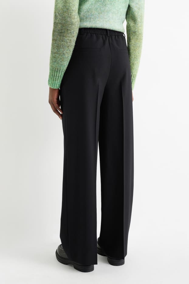 Femei - Pantaloni de stofă - talie înaltă - wide leg - negru