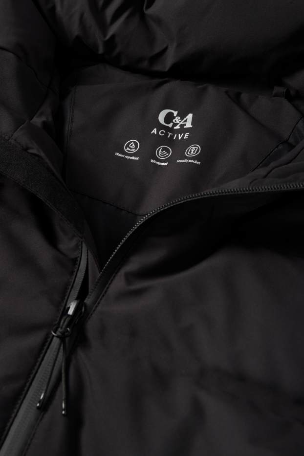 Uomo - Giacca trapuntata con cappuccio - idrorepellente - nero