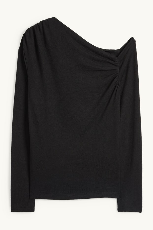 Dona - Samarreta de màniga llarga - texturada - negre