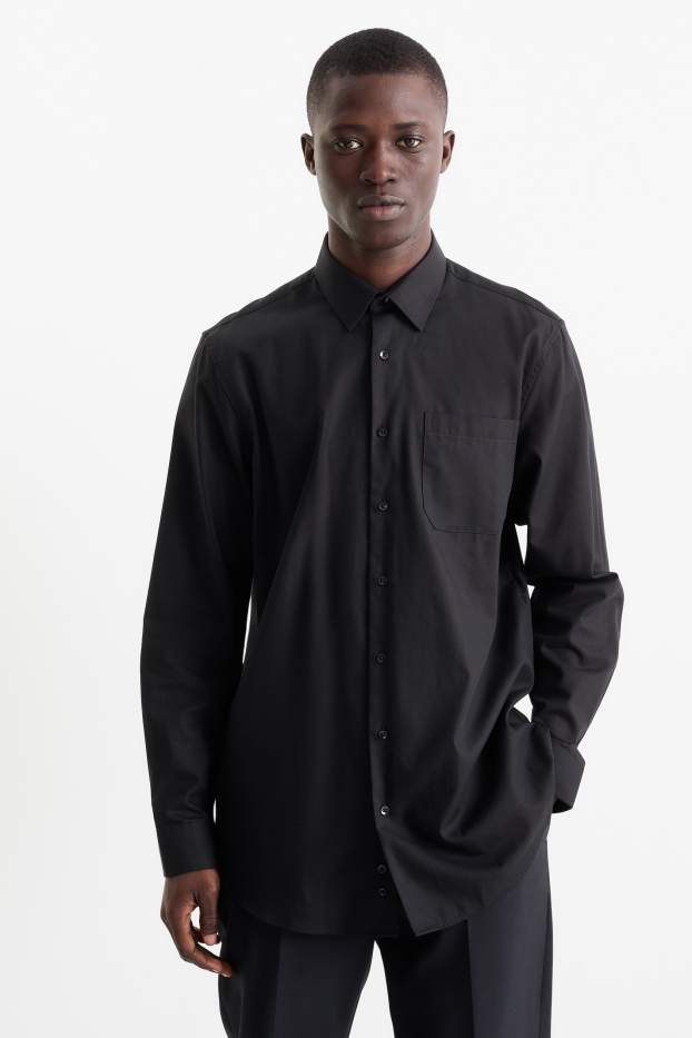 Hommes - Chemise de bureau - regular fit - col kent - facile à repasser - noir