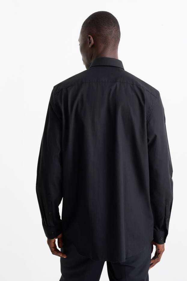 Hommes - Chemise de bureau - regular fit - col kent - facile à repasser - noir
