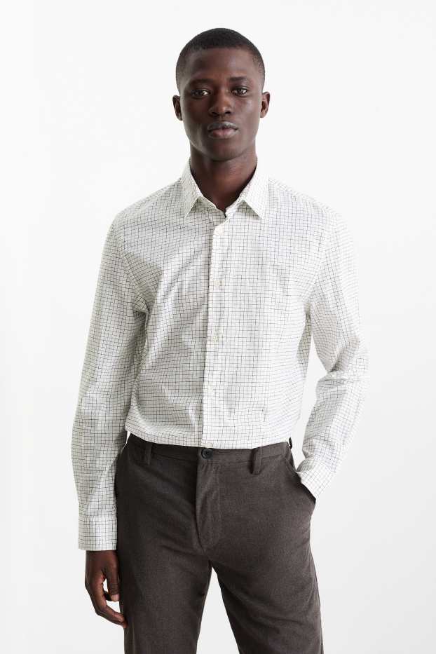 Pánské - Košile - regular fit - kent - kostkovaná - bílá/černá