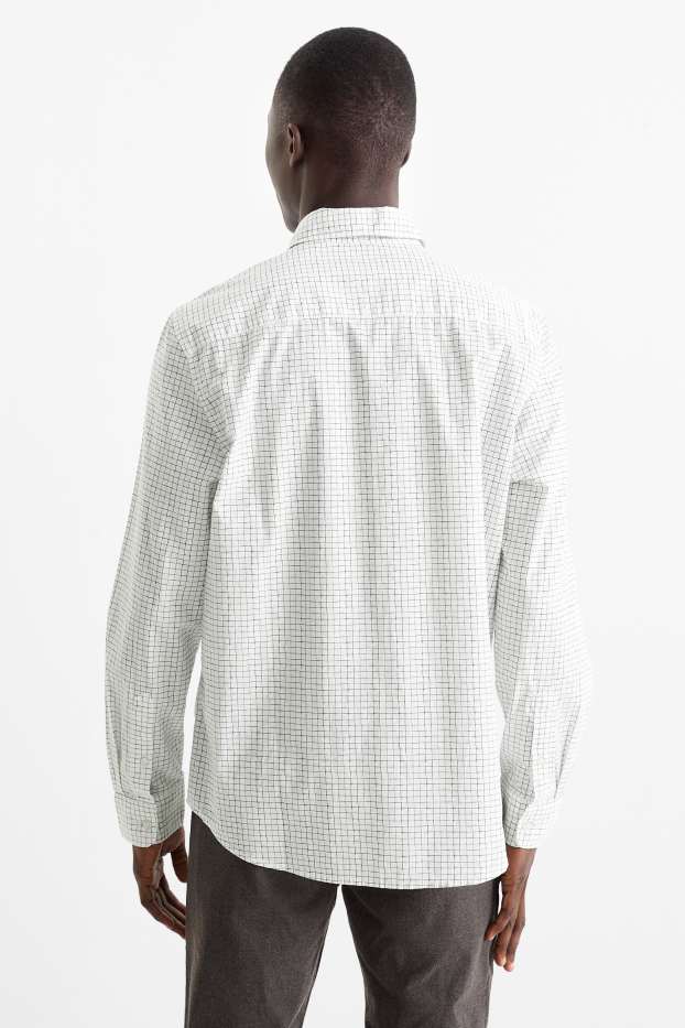 Pánské - Košile - regular fit - kent - kostkovaná - bílá/černá